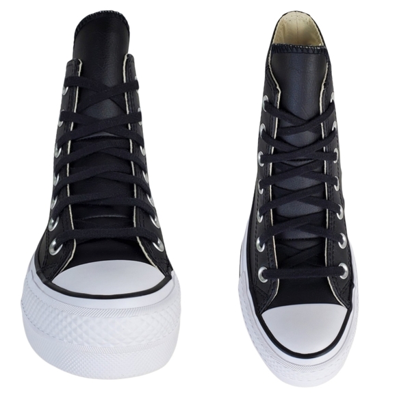 New Converse chuck taylor lift black leather lace up platform high top sneakers - Picture 8 of 16